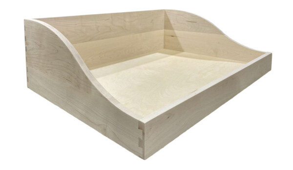 Scalloped dovetail drawer box, gooseneck drawer box